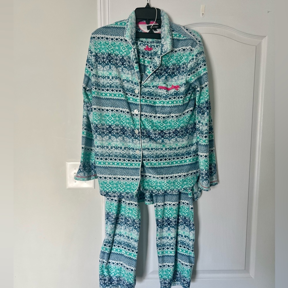 Ellen Tracy | cozy blue green pajama set - M